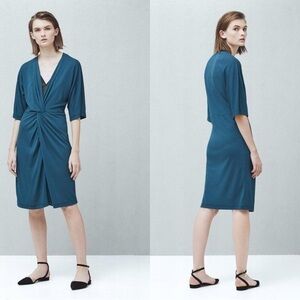 MNG by Mango Dress Womens Size US 4 Teal Twist Knot Midi Classic faux wrap New